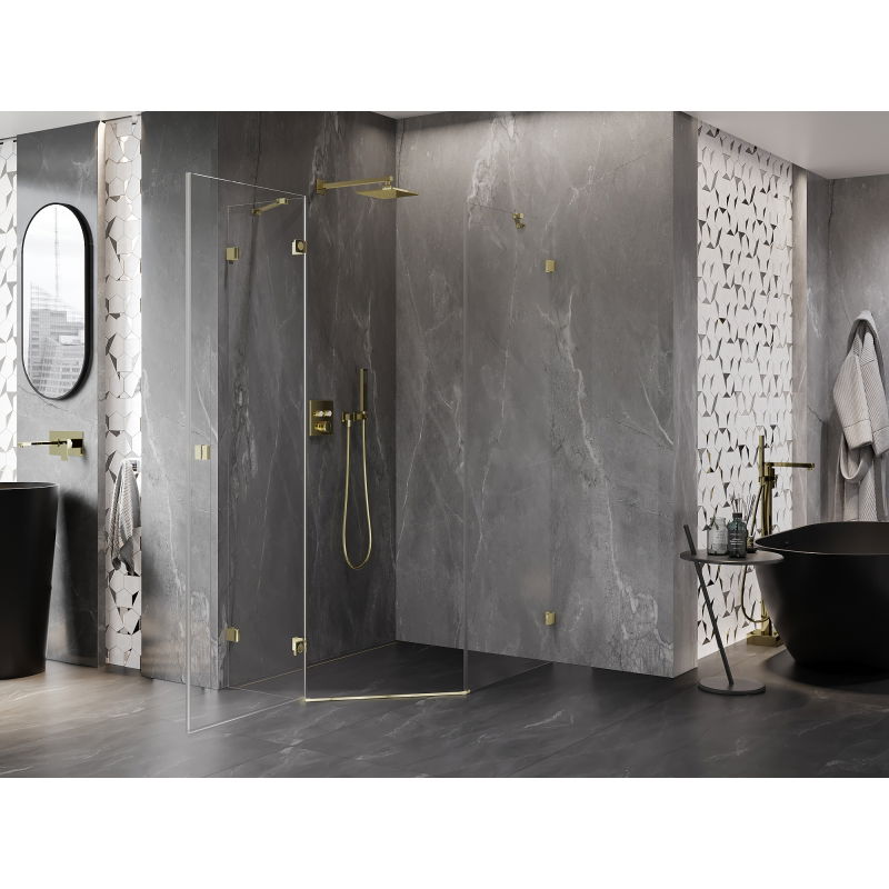 Mexen Lunar pentagonal left-hinged shower cabin 80 x 100 cm, transparent, gold - 831-080L-100P-50-00-L