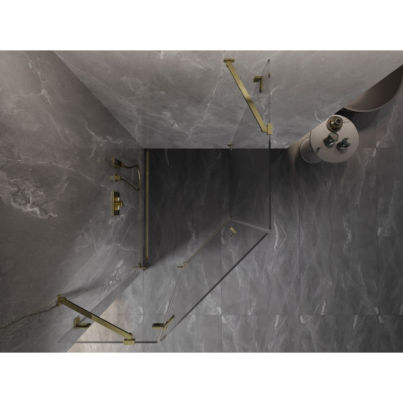 Mexen Lunar pentagonal left-hinged shower cabin 80 x 100 cm, transparent, gold - 831-080L-100P-50-00-L
