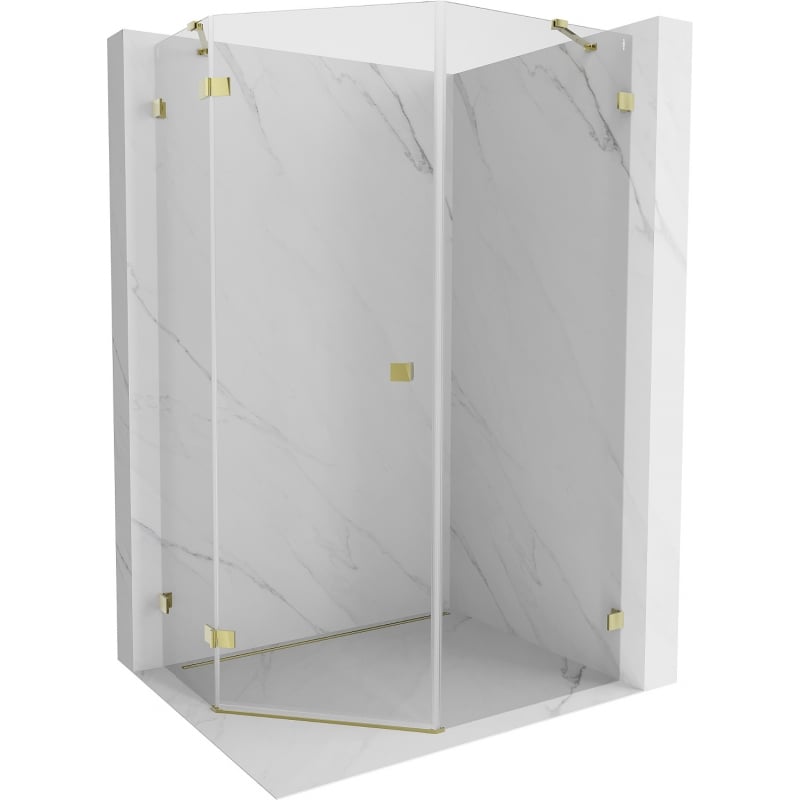 Mexen Lunar pentagonal left-opening shower enclosure 90 x 100 cm, transparent, gold - 831-090L-100P-50-00-L