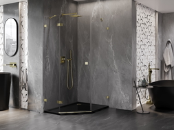 Mexen Lunar pentagonal left-opening shower enclosure 90 x 100 cm, transparent, gold - 831-090L-100P-50-00-L