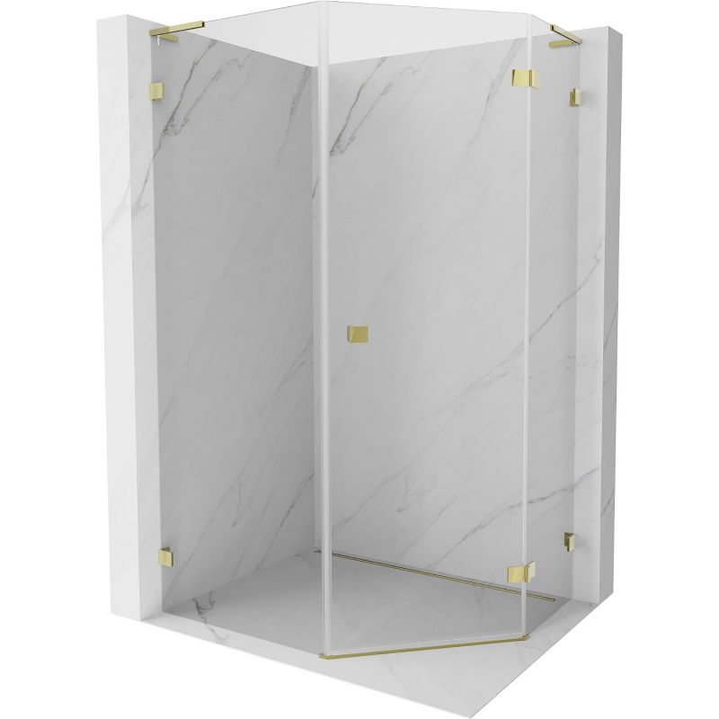 Mexen Lunar L pentagonal shower enclosure, right hinged, 80 x 90 cm, transparent, gold - 831L-080P-090L-50-00-P