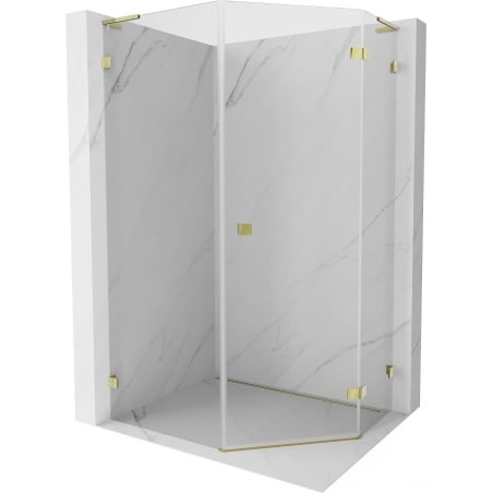 Mexen Lunar L pentagonal shower enclosure, right hinged, 80 x 90 cm, transparent, gold - 831L-080P-090L-50-00-P