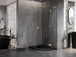 Mexen Lunar L pentagonal shower enclosure, right hinged, 80 x 90 cm, transparent, gold - 831L-080P-090L-50-00-P