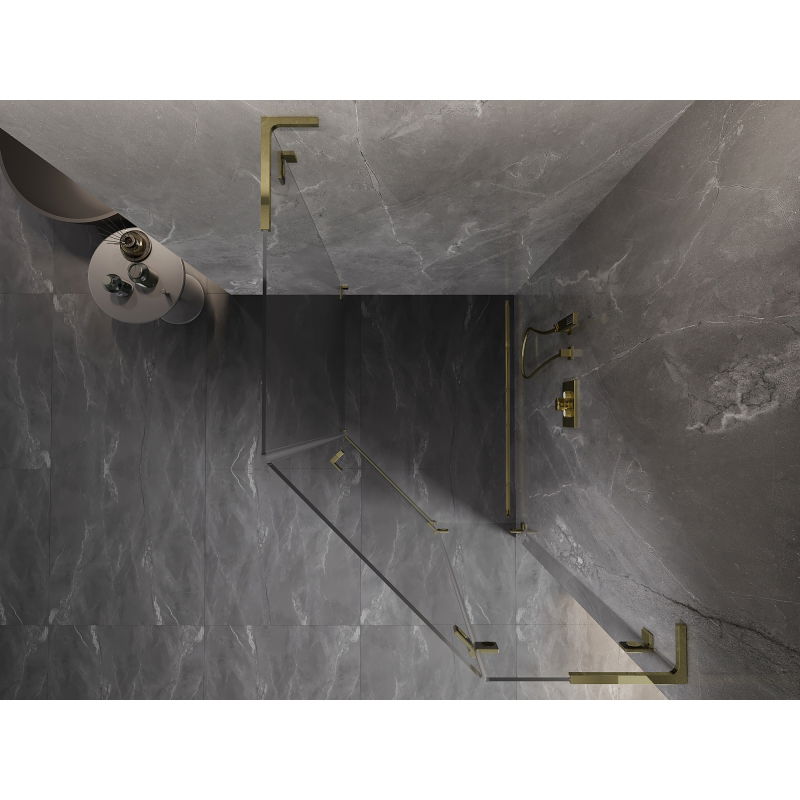 Mexen Lunar L pentagonal shower enclosure right-hinged 90 x 100 cm, transparent, gold - 831L-090P-100L-50-00-P