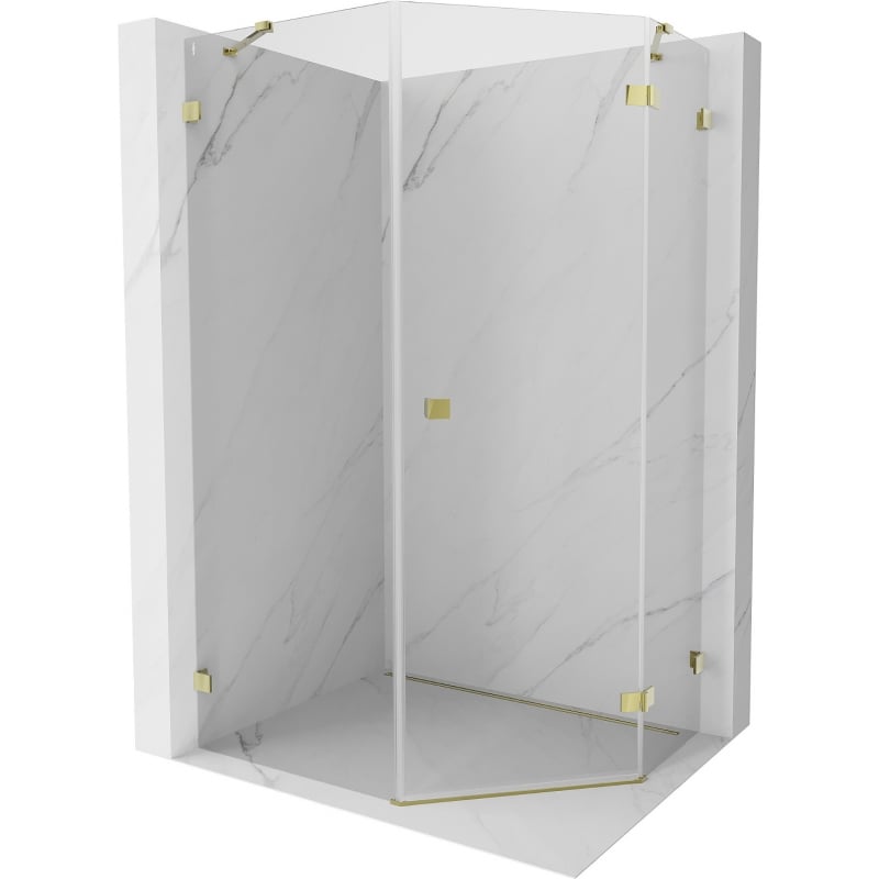 Mexen Lunar pentagonal right hinged shower enclosure 80 x 100 cm, transparent, gold - 831-080P-100L-50-00-P