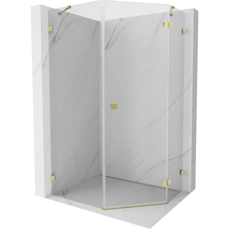 Mexen Lunar Pentagonal Right-Swing Shower Enclosure 90 x 100 cm, Transparent, Gold - 831-090P-100L-50-00-P