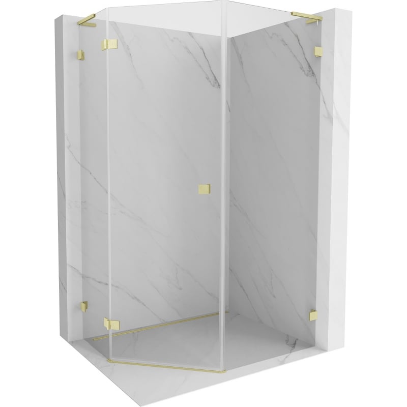 Mexen Lunar L pentagonal hinged left shower cabin 80 x 90 cm, transparent, brushed gold - 831L-080L-090P-55-00-L