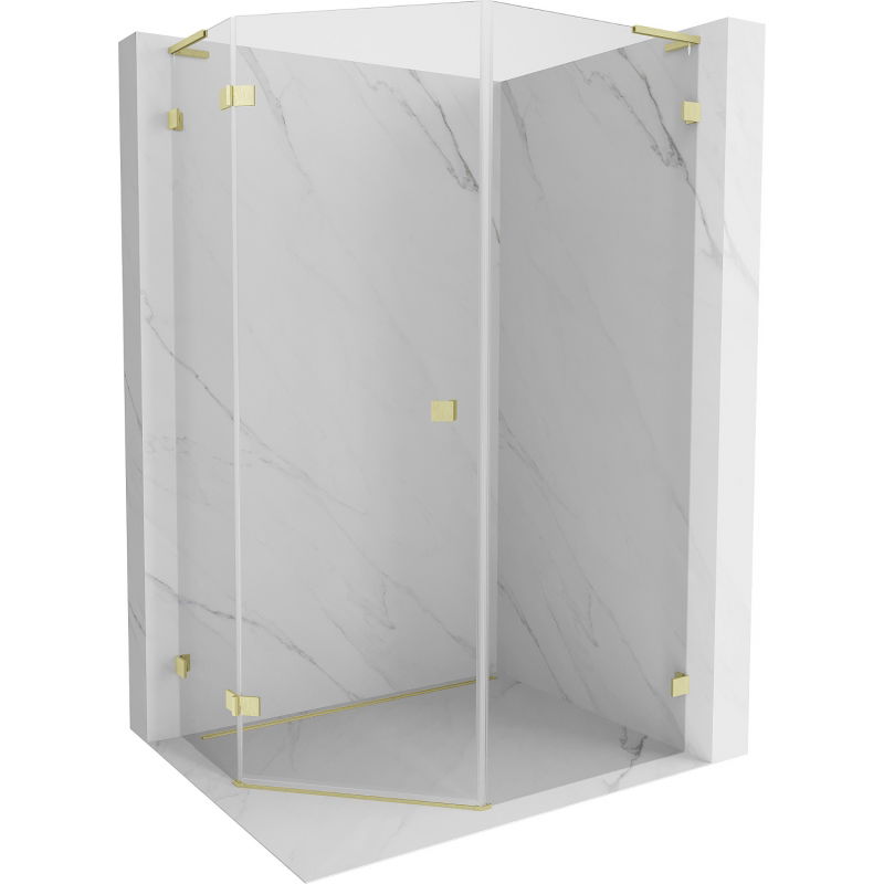 Mexen Lunar L pentagonal left pivot shower cabin 80 x 100 cm, transparent, brushed gold - 831L-080L-100P-55-00-L