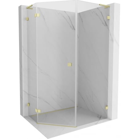 Mexen Lunar L Pentagonal Hinged Shower Enclosure Left 80 x 100 cm, Transparent, Brushed Gold - 831L-080L-100P-55-00-L