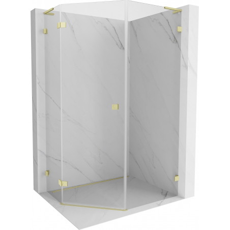 Mexen Lunar L pentagonal shower enclosure hinged left 80 x 100 cm, transparent, brushed gold - 831L-080L-100P-55-00-L