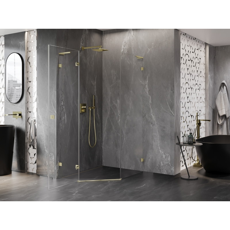 Mexen Lunar L pentagonal shower enclosure hinged left 80 x 100 cm, transparent, brushed gold - 831L-080L-100P-55-00-L