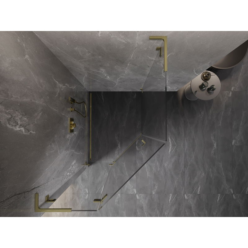 Mexen Lunar L pentagonal left pivot shower cabin 80 x 100 cm, transparent, brushed gold - 831L-080L-100P-55-00-L