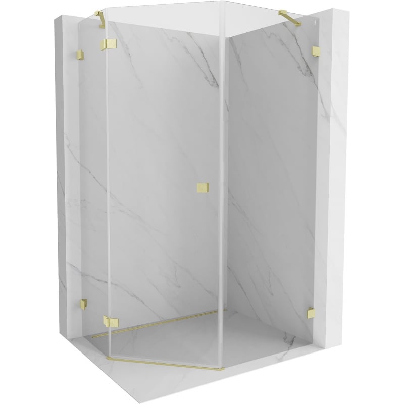 Mexen Lunar pentagonal left hinged shower enclosure 80 x 90 cm, transparent, brushed gold - 831-080L-090P-55-00-L
