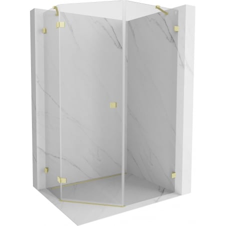 Mexen Lunar pentagonal left hinged shower enclosure 80 x 90 cm, transparent, brushed gold - 831-080L-090P-55-00-L