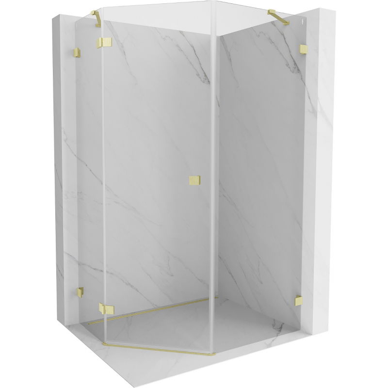 Mexen Lunar Pentagonal Shower Enclosure Left Hinged 80 x 100 cm, Transparent, Brushed Gold - 831-080L-100P-55-00-L