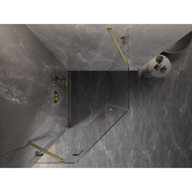Mexen Lunar pentagonal swing shower enclosure left 80 x 100 cm, transparent, brushed gold - 831-080L-100P-55-00-L