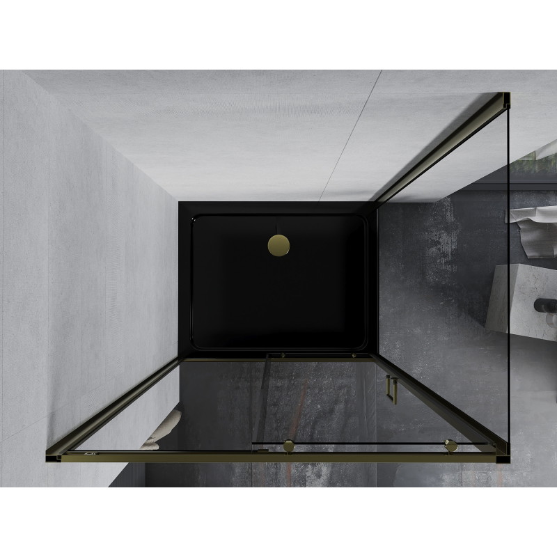 Mexen Apia 100 x 90 cm Sliding Shower Enclosure, Transparent, Gold + Flat Tray, Black - 840-100-090-50-00-4070G