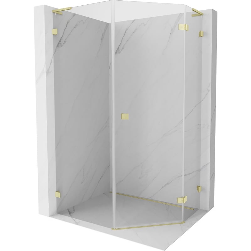 Mexen Lunar L pentagonal hinged shower enclosure right 80 x 90 cm, transparent, brushed gold - 831L-080P-090L-55-00-P