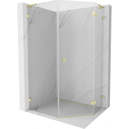 Mexen Lunar L right hinged pentagonal shower enclosure 80 x 90 cm, transparent, brushed gold - 831L-080P-090L-55-00-P