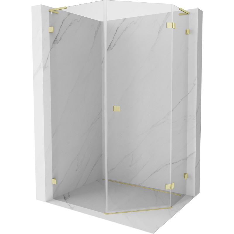 Mexen Lunar L pentagon swinging right shower cabin 80 x 100 cm, transparent, brushed gold - 831L-080P-100L-55-00-P