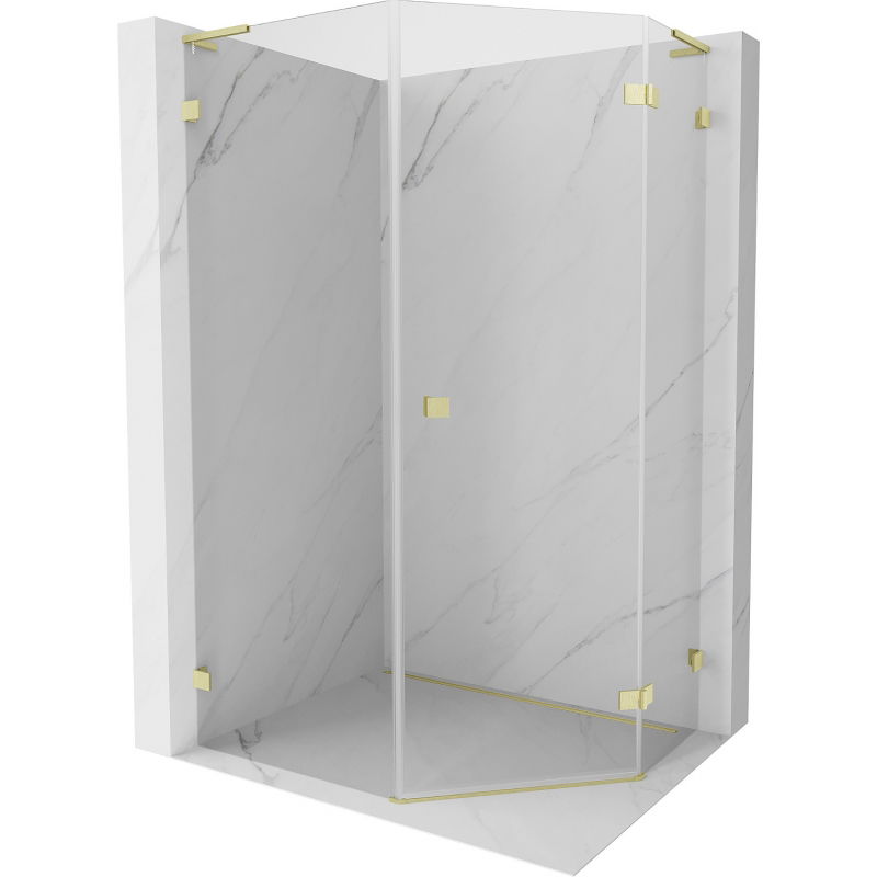 Mexen Lunar L pentagonal right-hinged shower enclosure 80 x 100 cm, transparent, brushed gold - 831L-080P-100L-55-00-P