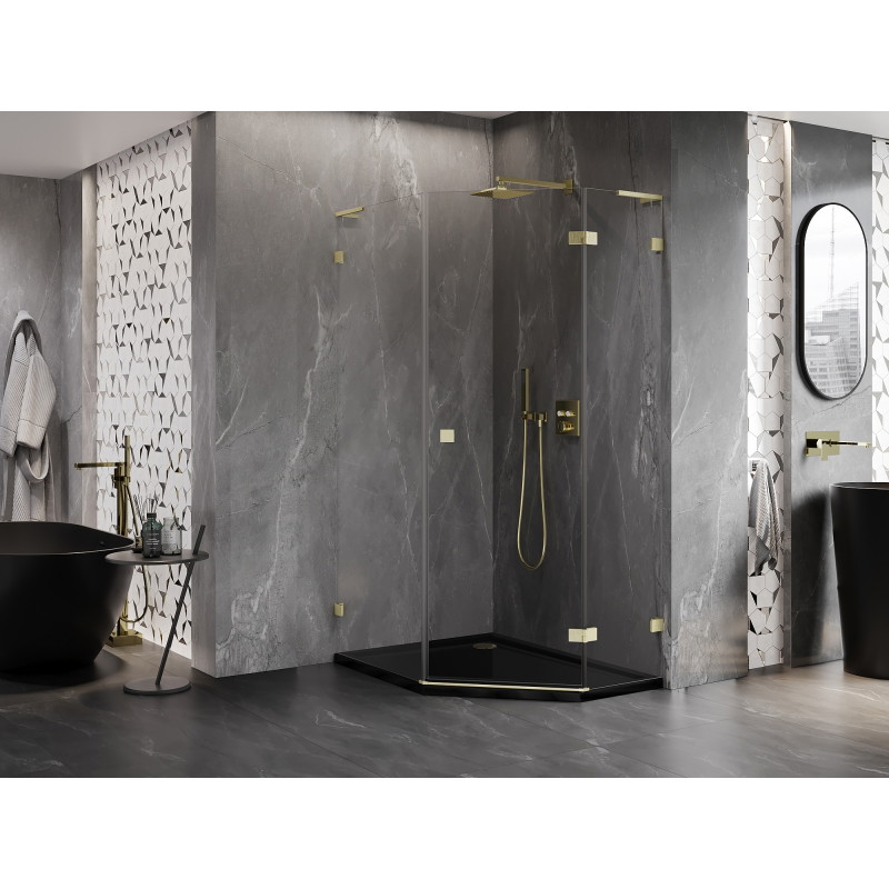 Mexen Lunar L pentagon swinging right shower cabin 80 x 100 cm, transparent, brushed gold - 831L-080P-100L-55-00-P