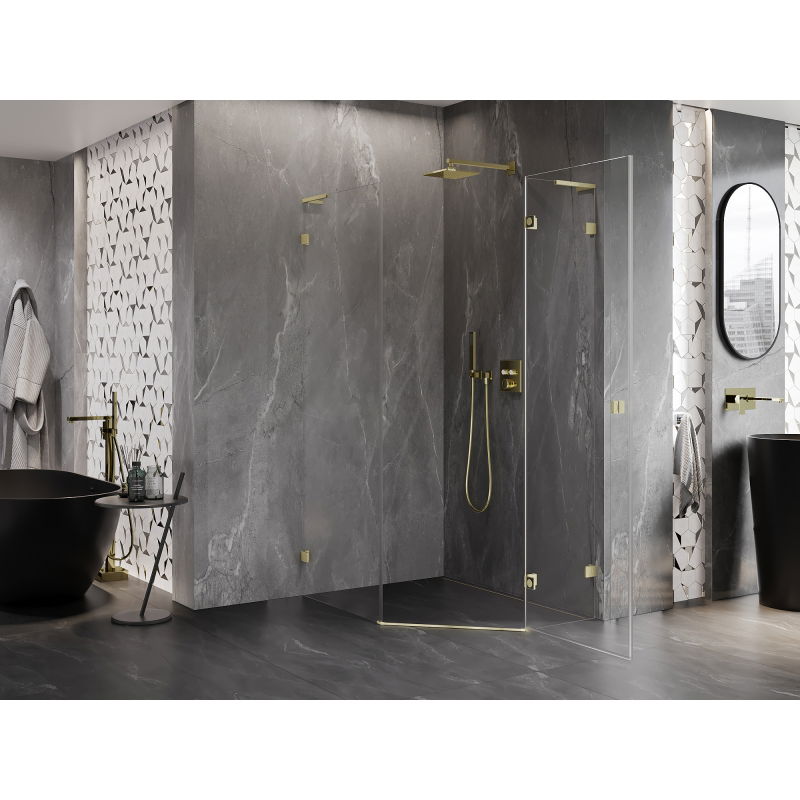 Mexen Lunar L pentagonal shower cabin, right-hinged 80 x 100 cm, transparent, brushed gold - 831L-080P-100L-55-00-P
