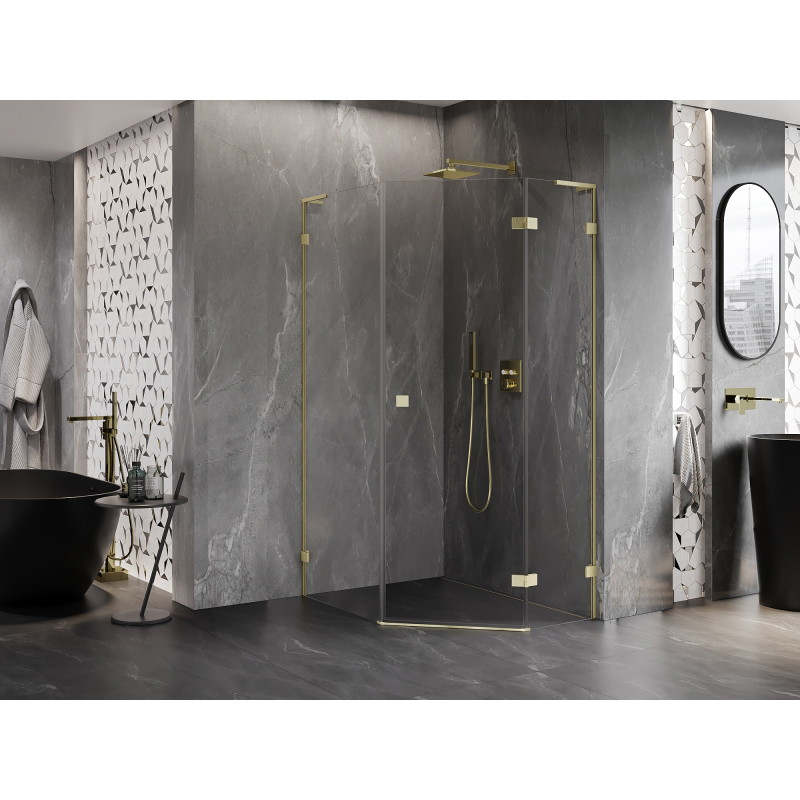 Mexen Lunar L pentagon swinging right shower cabin 80 x 100 cm, transparent, brushed gold - 831L-080P-100L-55-00-P