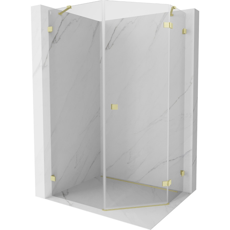Mexen Lunar Pentagonal Hinged Right Shower Cabin 80 x 90 cm, Transparent, Gold Brushed - 831-080P-090L-55-00-P