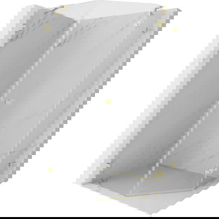 Mexen Lunar pentagonal right-hinged shower cabin 80 x 90 cm, transparent, brushed gold - 831-080P-090L-55-00-P