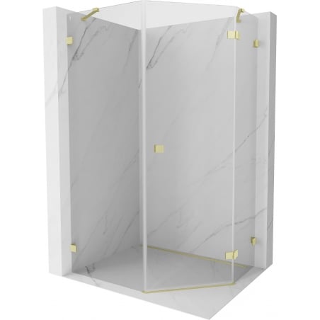 Mexen Lunar pentagonal shower enclosure hinged right 80 x 90 cm, transparent, brushed gold - 831-080P-090L-55-00-P