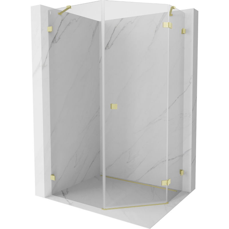 Mexen Lunar pentagonal right hinged shower cabin 90 x 100 cm, transparent, brushed gold - 831-090P-100L-55-00-P