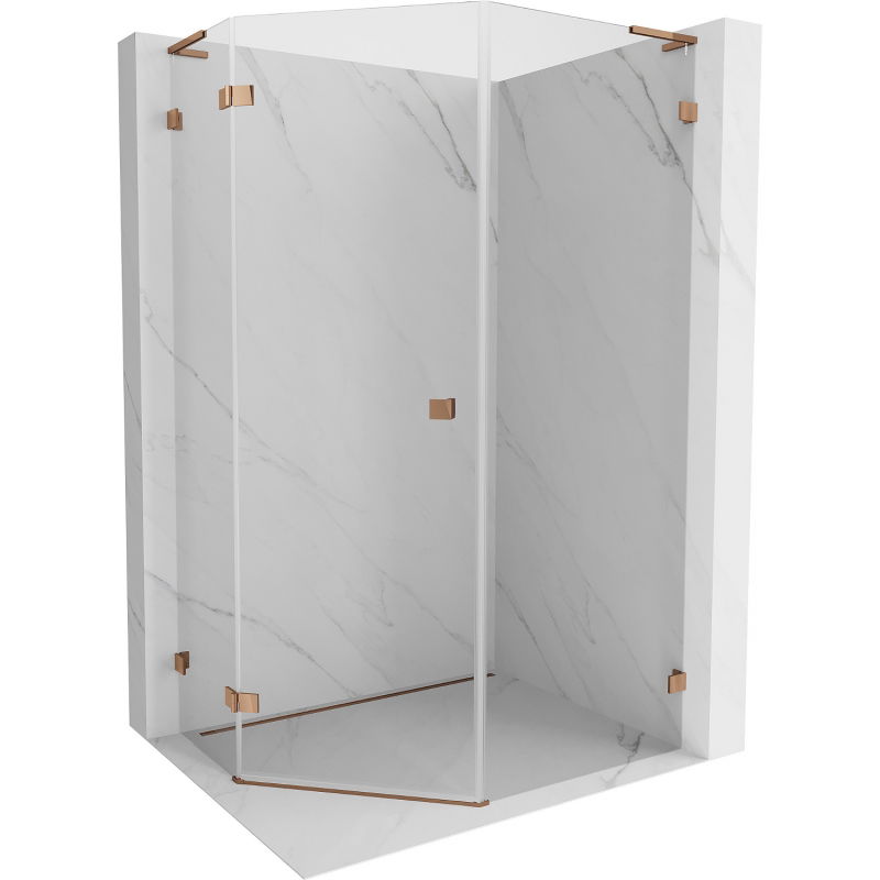 Mexen Lunar L Pentagonal Shower Enclosure Hinged Left 80 x 100 cm, Transparent, Rose Gold - 831L-080L-100P-60-00-L