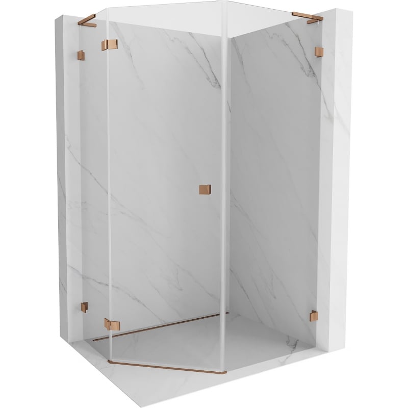 Mexen Lunar L pentagonal shower enclosure left hinge 80 x 100 cm, transparent, pink gold - 831L-080L-100P-60-00-L