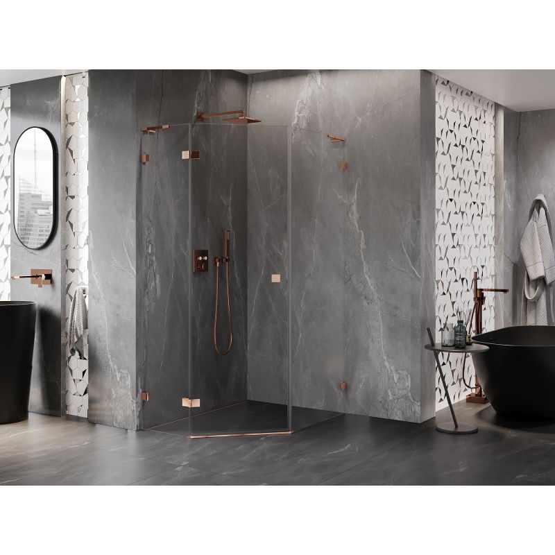 Mexen Lunar L Pentagonal Shower Enclosure Hinged Left 80 x 100 cm, Transparent, Rose Gold - 831L-080L-100P-60-00-L