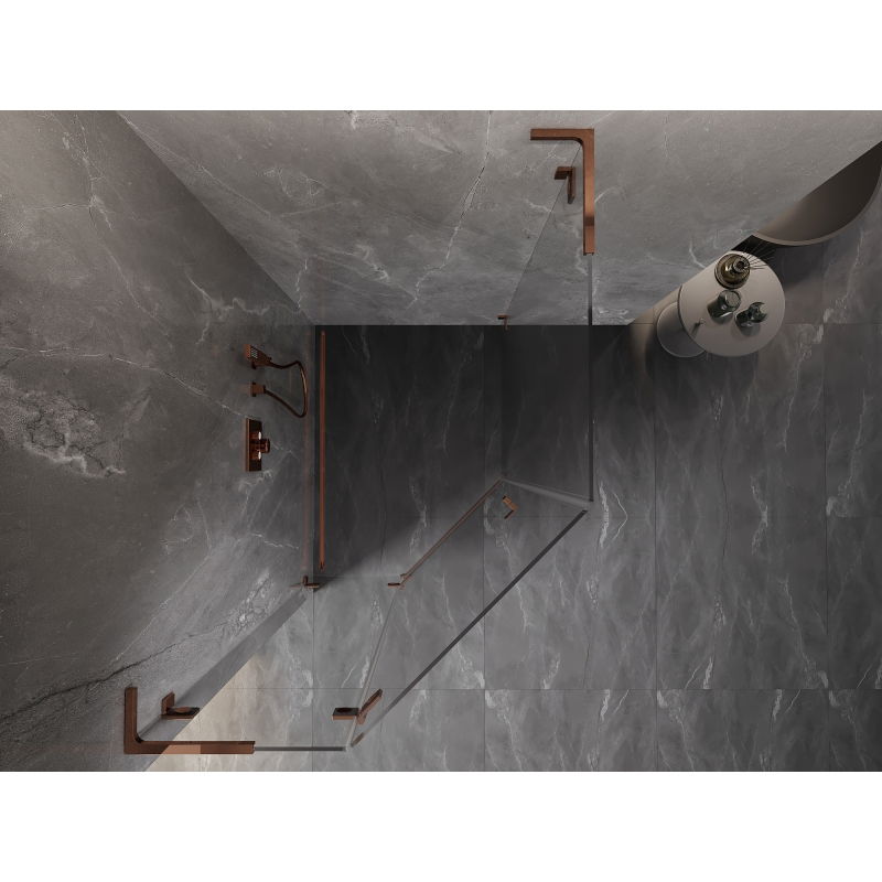Mexen Lunar L Pentagonal Shower Enclosure Hinged Left 80 x 100 cm, Transparent, Rose Gold - 831L-080L-100P-60-00-L