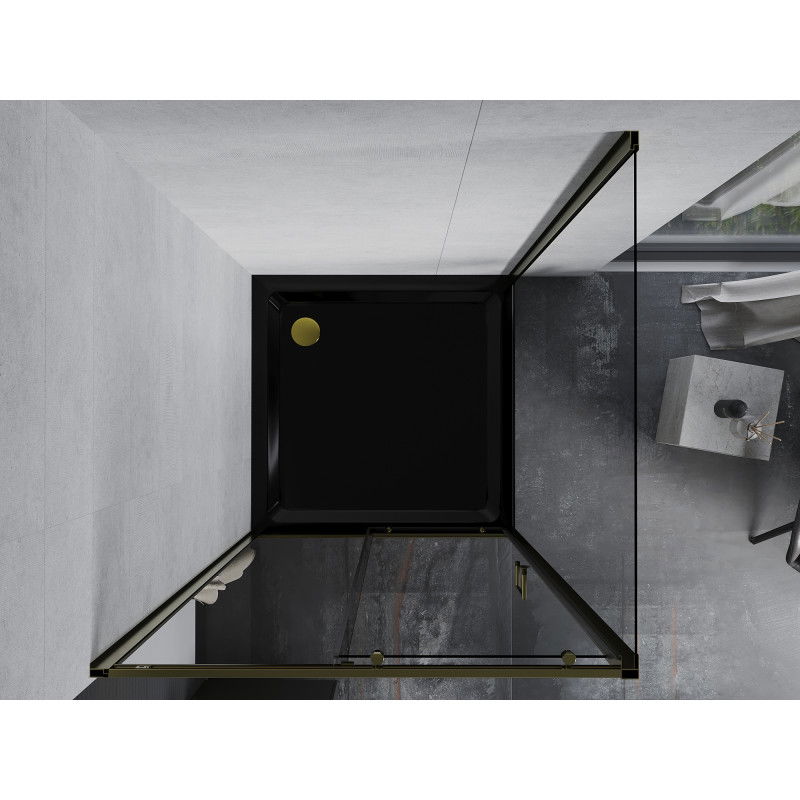 Mexen Apia sliding shower enclosure 100 x 100 cm, transparent, gold + Flat tray, black - 840-100-100-50-00-4070G