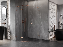 Mexen Lunar L pentagonal shower enclosure, left hinged 90 x 100 cm, transparent, rose gold - 831L-090L-100P-60-00-L