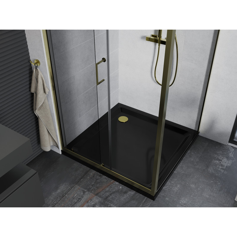 Mexen Apia sliding shower cabin 100 x 100 cm, transparent, gold + Flat tray, black - 840-100-100-50-00-4070G