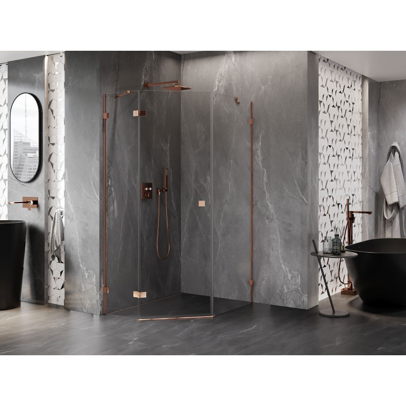 Mexen Lunar pentagonal shower enclosure, left hinged 80 x 90 cm, transparent, rose gold - 831-080L-090P-60-00-L