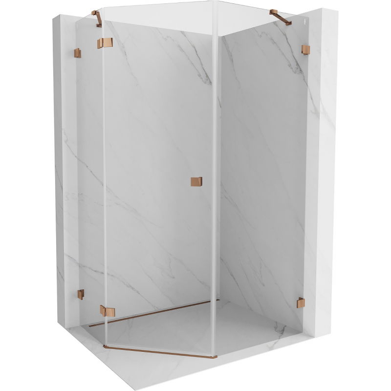 Mexen Lunar Pentagonal Left-Hinged Shower Enclosure 80 x 100 cm, Transparent, Rose Gold - 831-080L-100P-60-00-L
