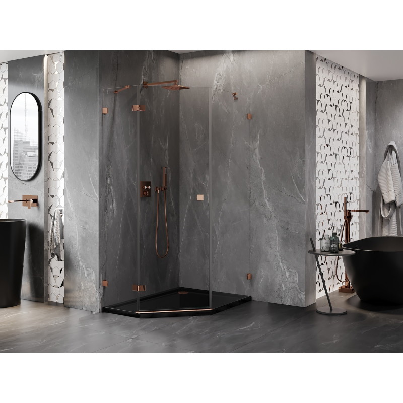 Mexen Lunar pentagon shower cabin with a left-side hinged door 80 x 100 cm, transparent, rose gold - 831-080L-100P-60-00-L