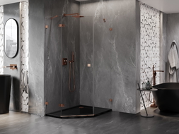 Mexen Lunar pentagon shower cabin with a left-side hinged door 80 x 100 cm, transparent, rose gold - 831-080L-100P-60-00-L