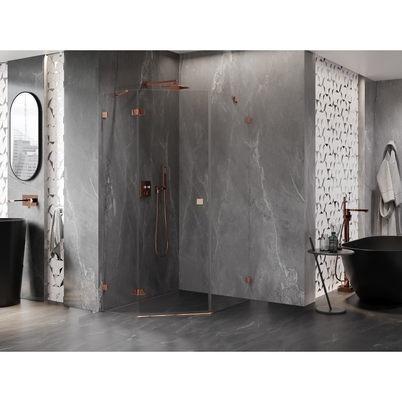 Mexen Lunar pentagon shower cabin with a left-side hinged door 80 x 100 cm, transparent, rose gold - 831-080L-100P-60-00-L