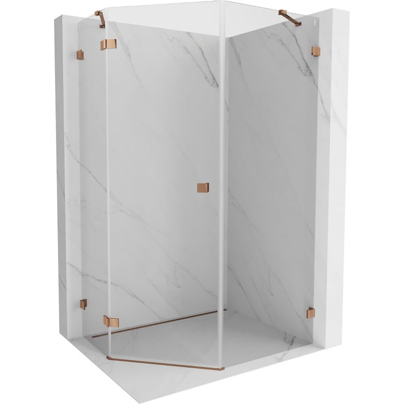 Mexen Lunar pentagonal shower enclosure left hinged 90 x 100 cm, transparent, rose gold - 831-090L-100P-60-00-L