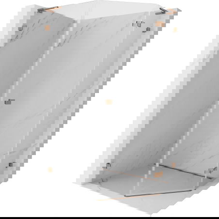 Mexen Lunar L pentagonal right-hinged shower enclosure 80 x 90 cm, transparent, rose gold - 831L-080P-090L-60-00-P