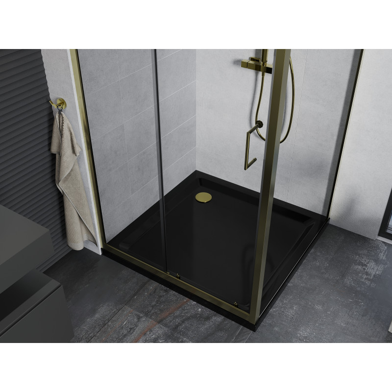 Mexen Apia sliding shower cabin 100 x 100 cm, transparent, gold + Flat tray, black - 840-100-100-50-00-4070G