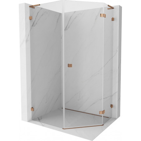 Mexen Lunar L right-side hinged pentagonal shower cabin 80 x 100 cm, transparent, rose gold - 831L-080P-100L-60-00-P