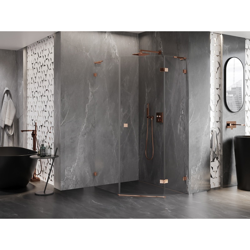 Mexen Lunar L right-side hinged pentagonal shower cabin 80 x 100 cm, transparent, rose gold - 831L-080P-100L-60-00-P