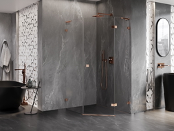 Mexen Lunar L right-side hinged pentagonal shower cabin 80 x 100 cm, transparent, rose gold - 831L-080P-100L-60-00-P